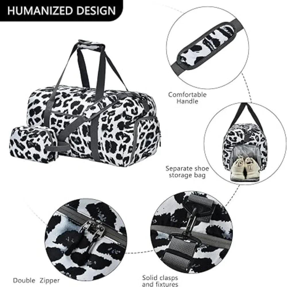 Women's Travel Leopard Print Overnight Duffel Bag with Shoe Compartment - Picture 2 of 3